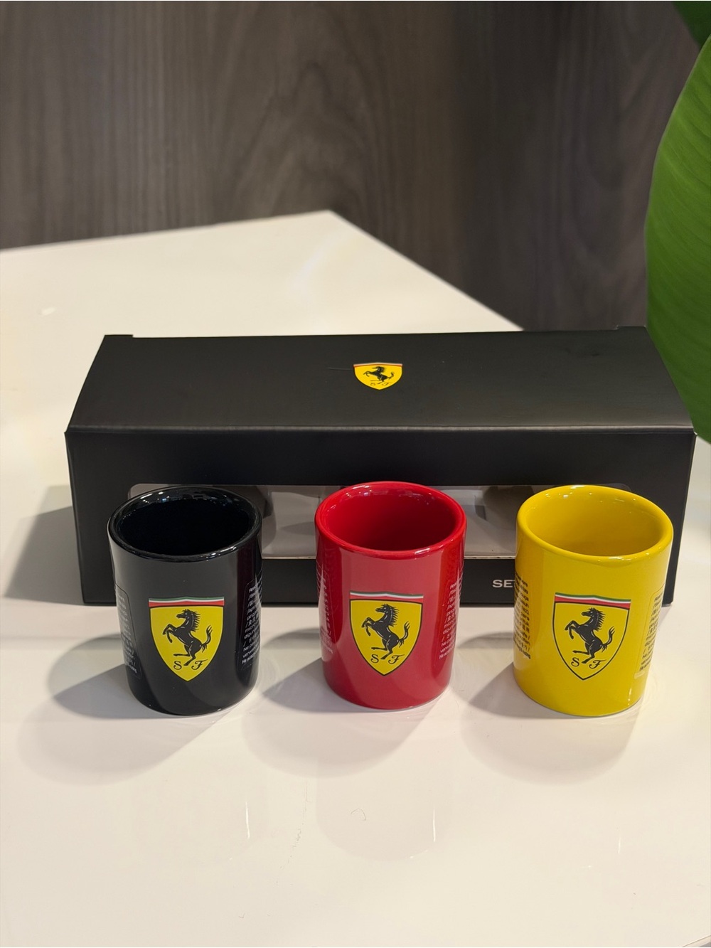 Ferrari Ceramic Shot Glass Set in Black, Red, Yellow
